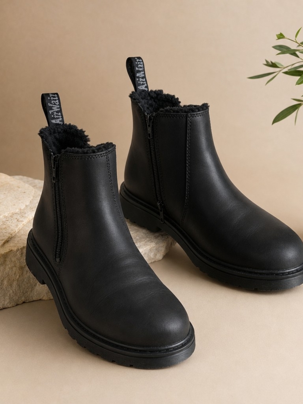 Black Chelsea Sherpa-Lined Ankle Boots. Size 5